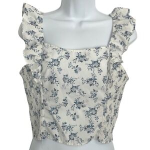 No Frills Womens Cottagecore Coquette‎ Fairycore Crop Top Ruffle Floral XL